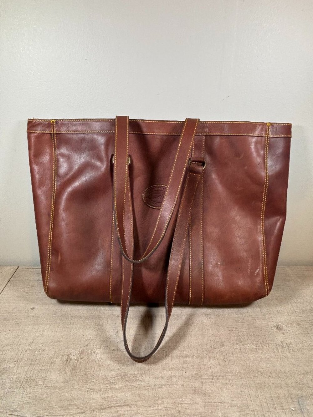 Vintage Eddie Bauer Brown Leather Tote Travel Bag Overnight Carry On